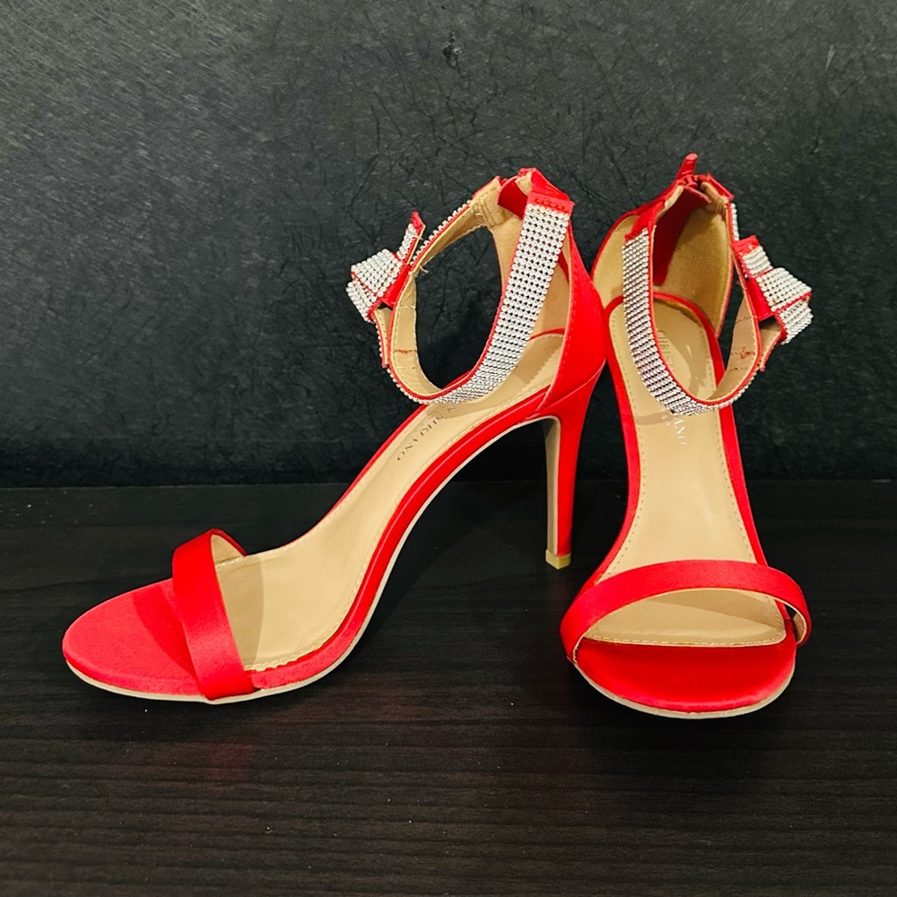 Christian Siriano Collins Jewel Satin Sandal Heel: 8.5 red